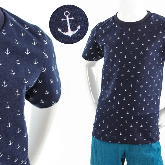 SALE 110/116 Kinder-T-Shirt dunkelblau mit Ankern