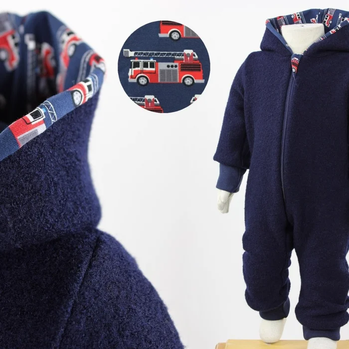 SALE 62/68 Kinder-Wollanzug marineblau mit Feuerwehrautos