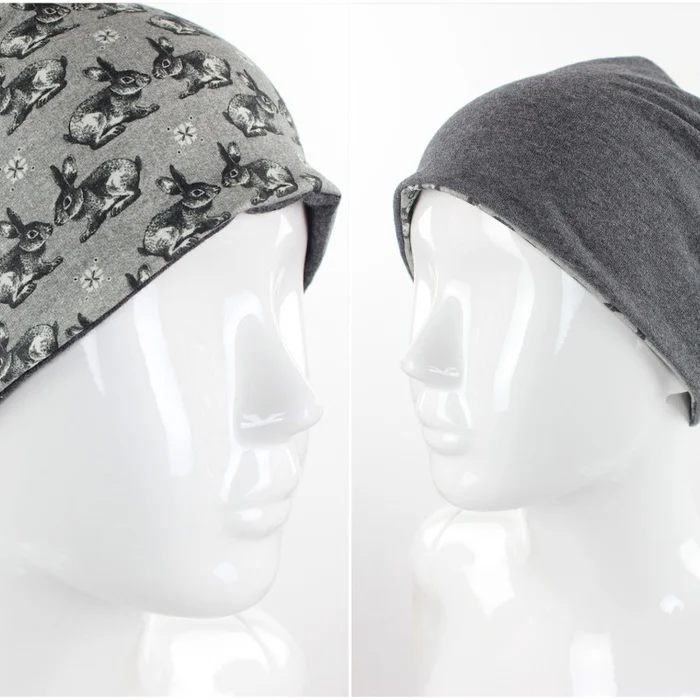 SALE Beanie für Kinder zum Wenden grau mit Hasen