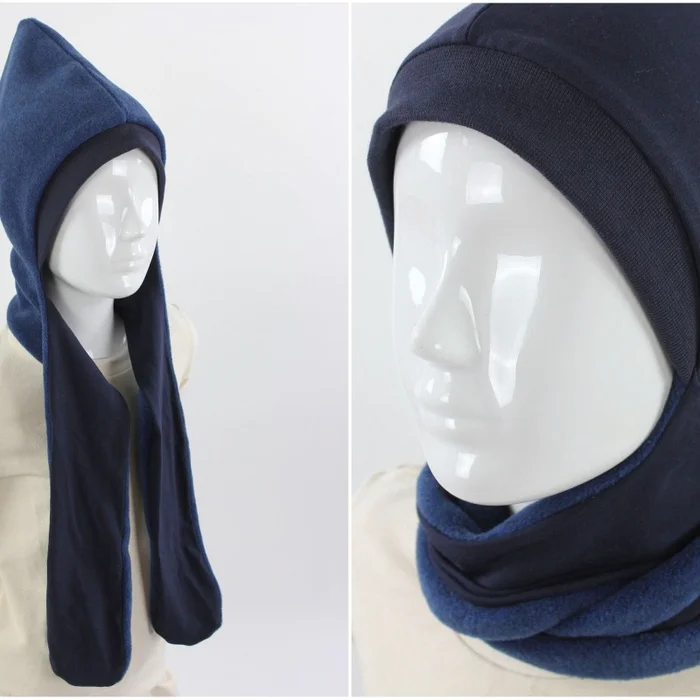 SALE Fleece-Schalmütze zum Wenden blau und marineblau