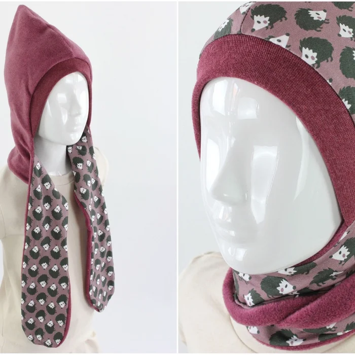 SALE Fleece-Schalmütze zum Wenden rosa mit Igeln