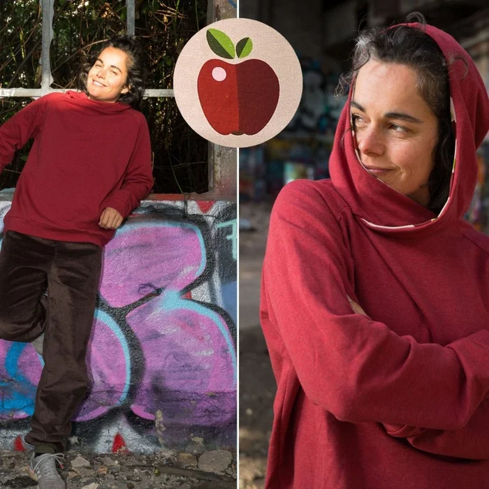 SALE Oversize Hoodie rot mit Äpfeln