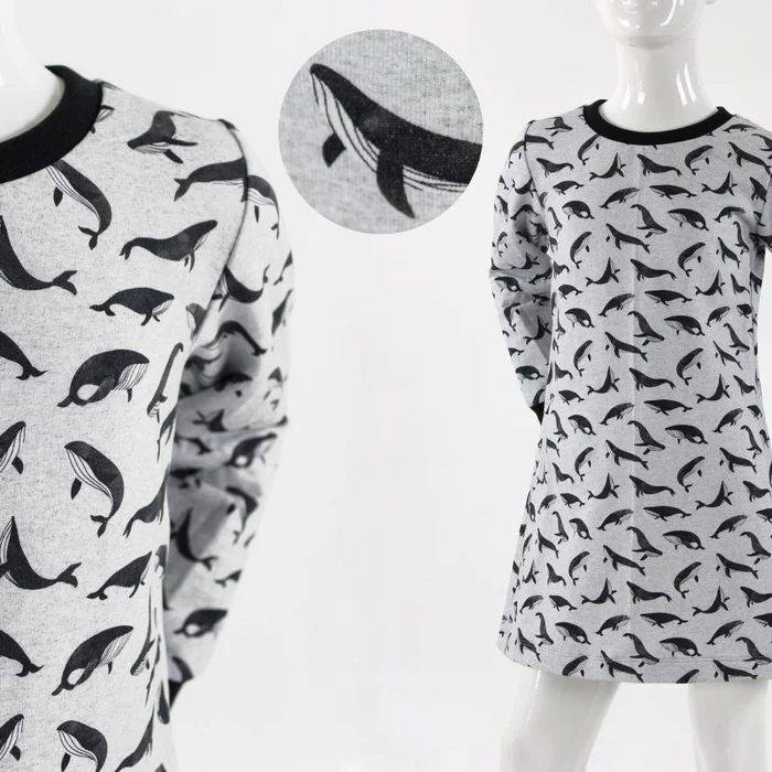 SALE Shirtkleid langarm für Kinder mit Buckelwalen 110/116