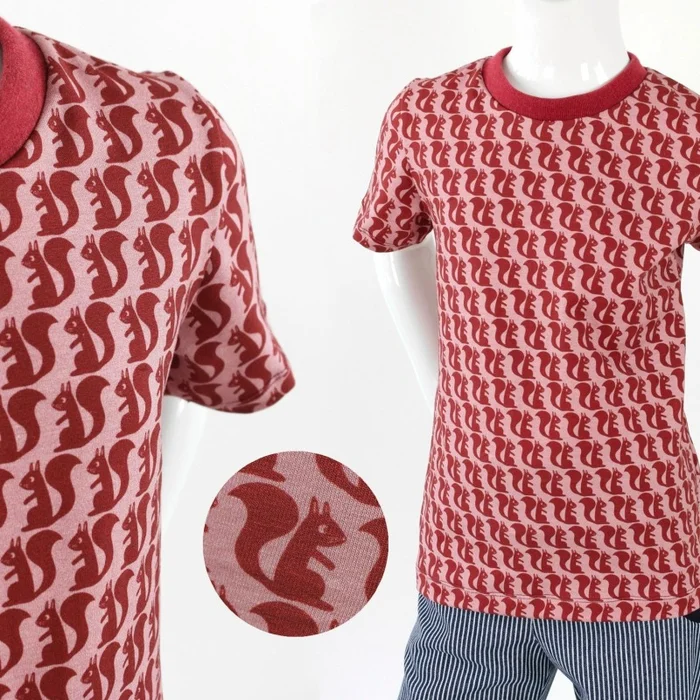 SALE T-Shirt für Kinder rosa mit roten Eichhörnchen 110/116