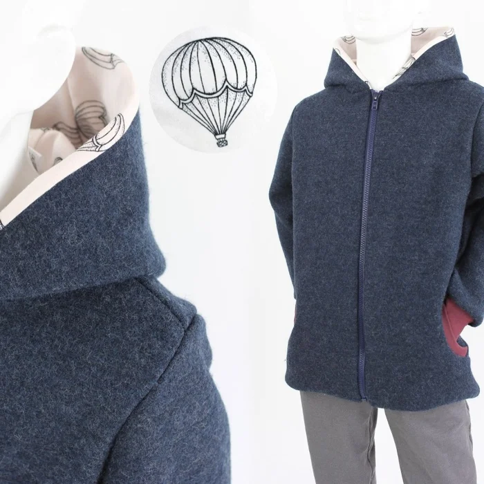 SALE Wolljacke für Kinder dunkelblau mit Heißluftballons BIO-STOFFE
