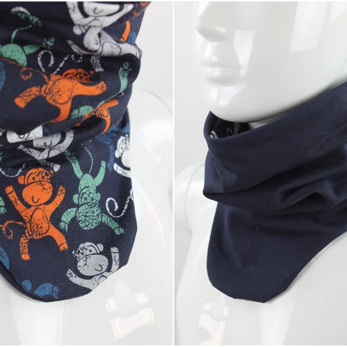 Schlupfschal zum Wenden marineblau mit Affen