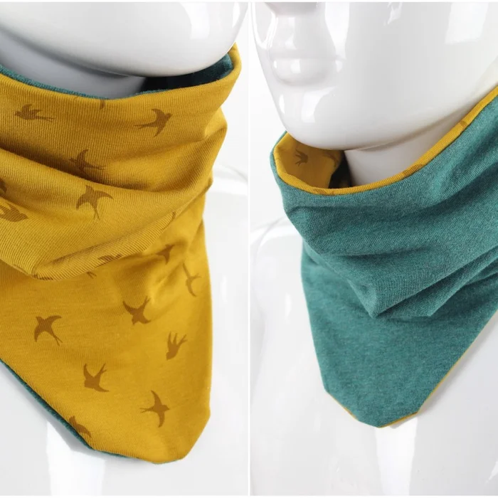 Schlupfschal zum Wenden Schwalben gelb grün meliert