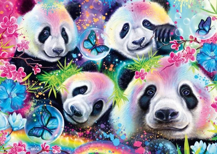 Schmidt Neon Blumen-Pandas – 1000 Teile