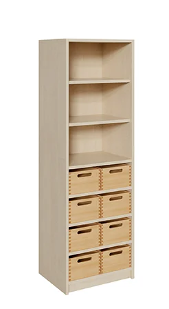 Schrank mit 8 Massivholzkästen und 3 Regalfächern, H: 160 cm