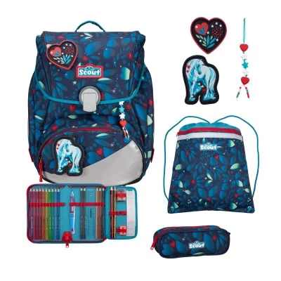 Scout Exklusiv Alpha LED White Unicorn Schulranzen Set 4tlg.