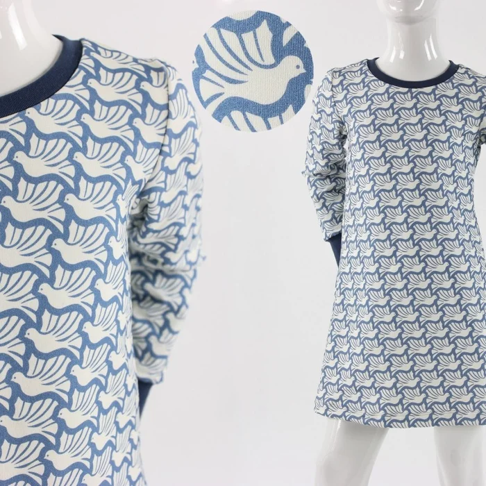 Shirtkleid langarm für Kinder mit Tauben BIO-STOFFE