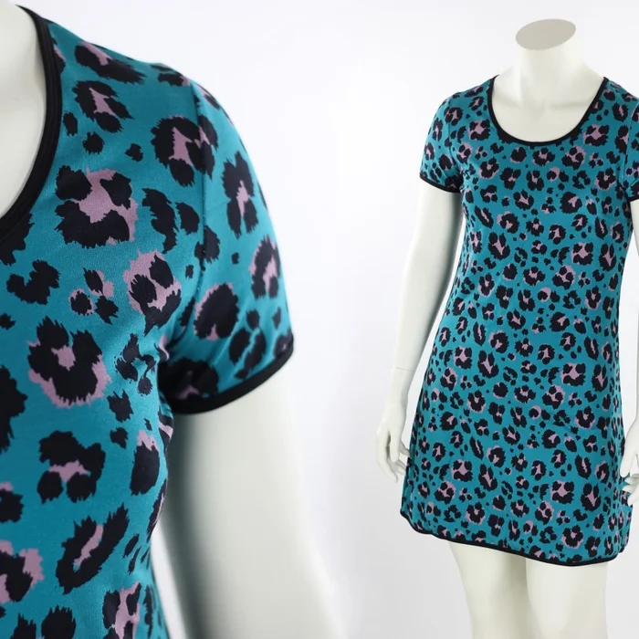 Shirtkleid petrol mit Leopardenmuster