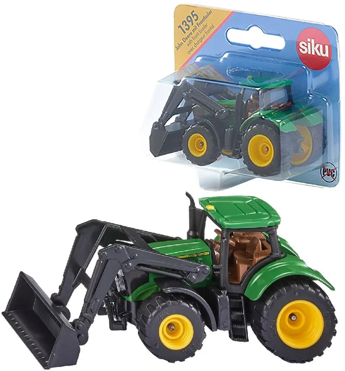 siku 1395, John Deere Traktor mit Frontlader, Grün, Metall/Kunststoff, Bereifung aus Gummi, Beweglicher Frontlader