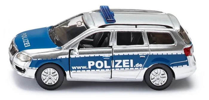 SIKU 1401, Polizei-Streifenwagen, Metall/Kunststoff, Silber, Öffenbare Türen, Anhängerkupplung
