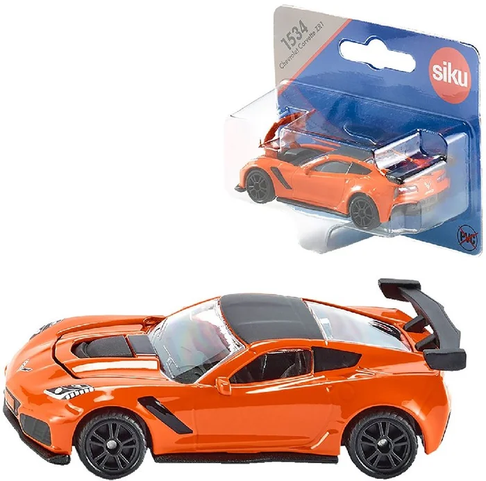 SIKU 1534, Chevrolet Corvette ZR1, Orange/Schwarz, Öffenbare Motorhaube, Spielzeugfahrzeug für Kinder