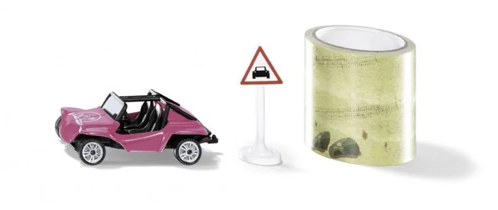 SIKU 1604, Buggy mit Tape und Verkehrsschild, Metall/Kunststoff, Multicolor, 5 m Fahrstrecke