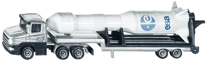 SIKU 1614, Tieflader mit Rakete, Metall/Kunststoff, Silber/Weiß, Ausklappbare Abschussvorrichtung, Abnehmbare Rakete