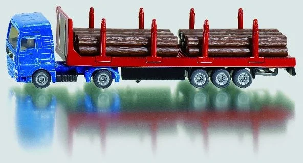 SIKU 1659, Holz-Transport-LKW, 1:87, Metall/Kunststoff, Blau/Rot, Inkl. Baumstämmen