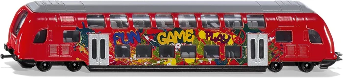 SIKU 1791, Doppelstock-Zug, 1:87, Metall/Kunststoff, Rot, Griffiti-Optik, Kompatibel mit anderen SIKU Spielzeugen