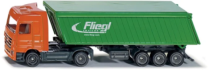 SIKU 1796, LKW mit Kippsattel-Auflieger, 1:87, Metall/Kunststoff, Grün/Orange, Abnehmbare Dachplane für Auflieger