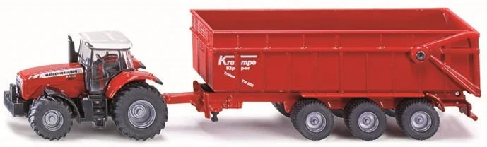 SIKU 1844, Massey Ferguson Traktor mit Anhänger, 1:87, Metall/Kunststoff, Rot, Kippbarer Anhänger