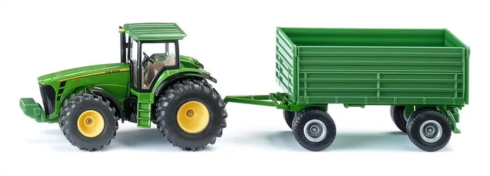SIKU 1953, John Deere Traktor mit Anhänger, 1:50, Metall/Kunststoff, Grün, Kombinierbar mit SIKU Modellen im gleichen Maßstab