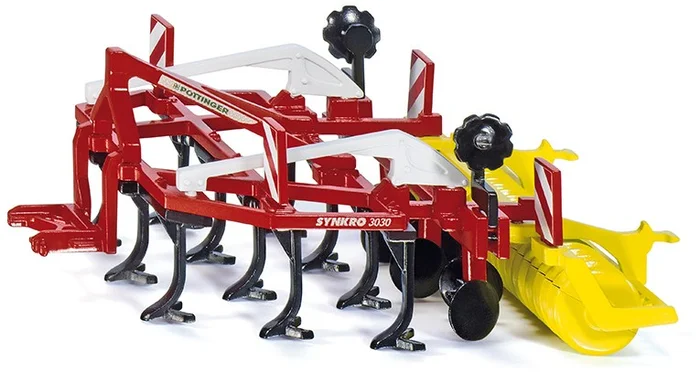 SIKU 2067, Pöttinger Grubber Synkro Bodenbearbeitungsgerät, 1:32, Metall/Plastik, Rot, Drehbare Packerwalze