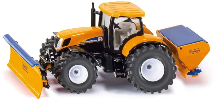 SIKU 2940, Traktor mit Räumschild und Streuer, Winterdienst, 1:50, Metall/Kunststoff, Orange/Blau, Abnehmbare Anbaugeräte