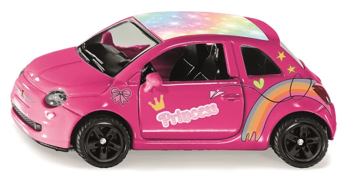 siku 6503, Bastelset Style my siku, Fiat 500 Prinzessin, Limitierte Auflage, Metall/Kunststoff, Pink, Spielzeugauto inkl. Stickerbogen zur individuellen Gestaltung