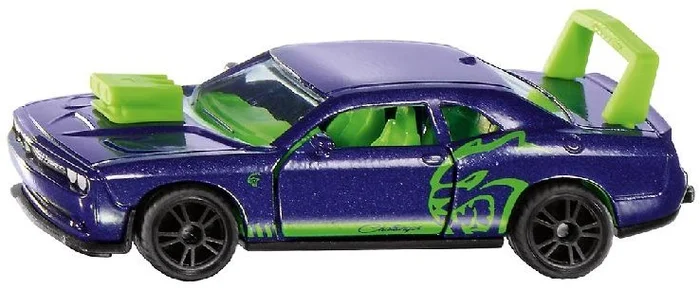 Siku Siku Dodge Challenger SRT Hellcat Custom speelgoedauto metaal/kunststof pruimblauw deuren die open kunnen luxe lakwerk gedetailleerd ontwerp trekhaak