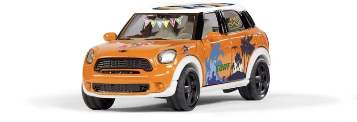 Siku Siku knutselset Style my MINI Countryman Summer speelgoedauto metaal/kunststof oranje incl. stickervel voor individuele vormgeving deuren kunnen geopend worden