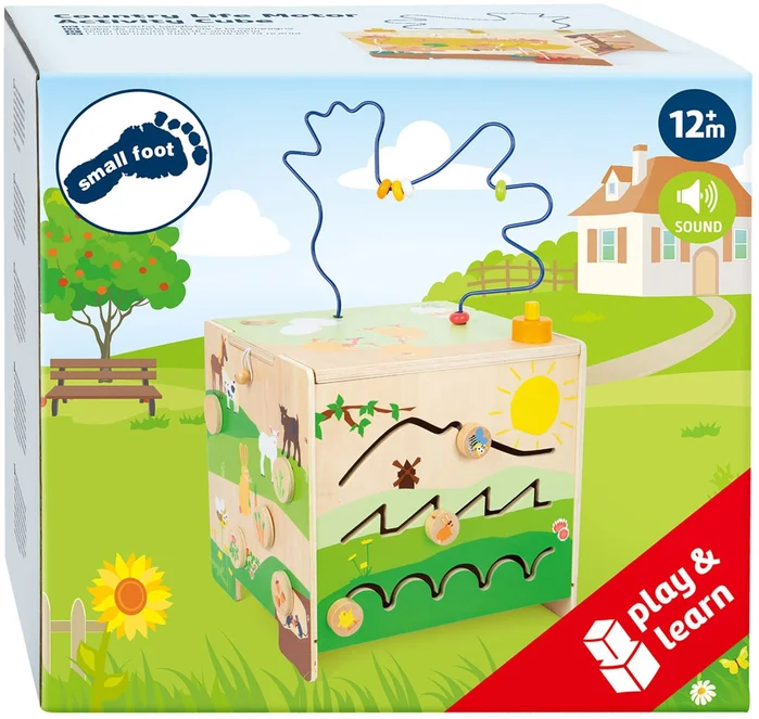 Small Foot – Houten Activiteitenkubus met Motoriekspiraal Boerderij