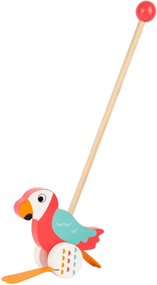 Small Foot – Houten Duwfiguur Papegaai Lori met Stok
