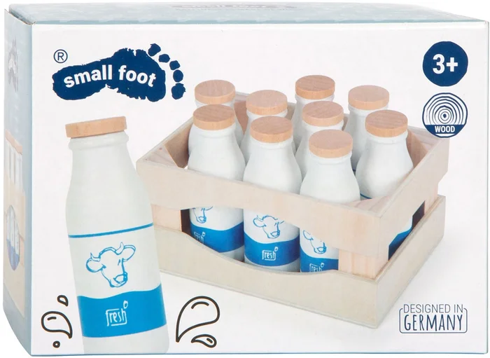 Small Foot – Houten Krat met Melkflessen, 12dlg.