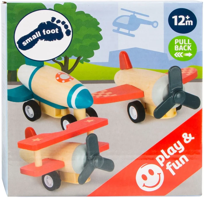 Small Foot – Houten Pull-back Vliegtuigen, Set van 3