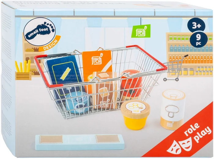 Small Foot – Houten Speeleten in Winkelmandje, 9dlg.