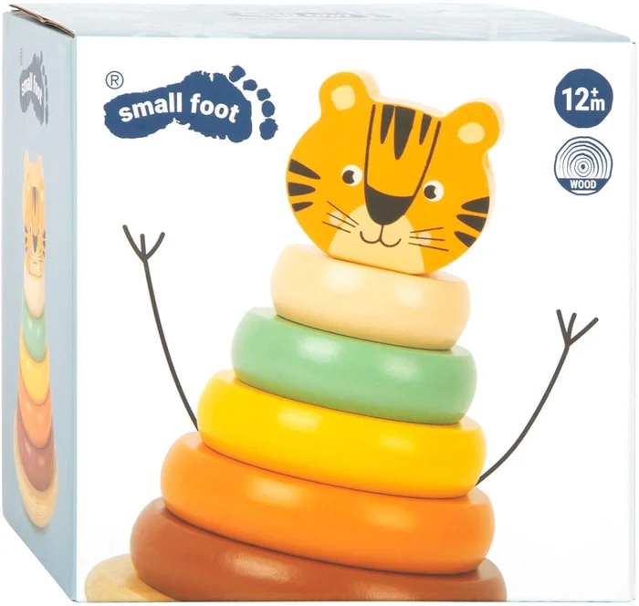 Small Foot – Houten Stapeltoren Safari Tijger, 7dlg.