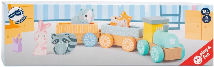 Small Foot – Houten Trein met Bosdieren Pastel, 9dlg.
