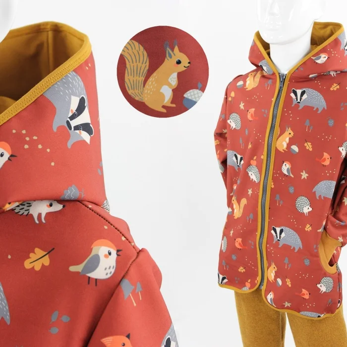 Softshelljacke für Kinder terracotta mit Waldfreunden
