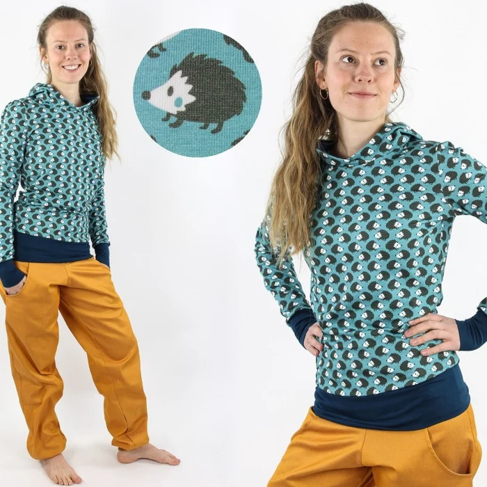 Sommerpulli für Damen blaugrün mit Igeln