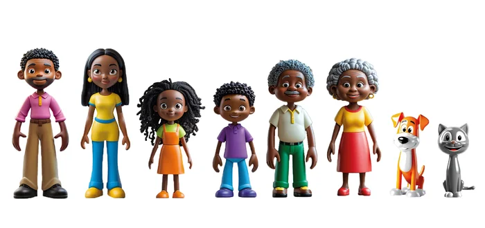 Spielfiguren Puppen Familie mit dunkler Hautfarbe 8tlg.