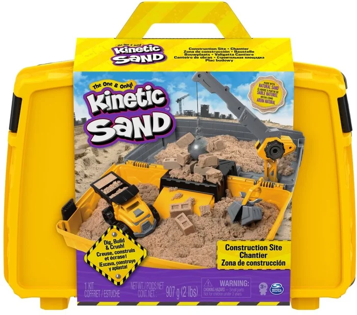 Spin Master Kinetic Sand – Bouwplaats-Speelset met Kiepwagen Kraan met Sloopkogel Emmer en 907 gram Speelzand