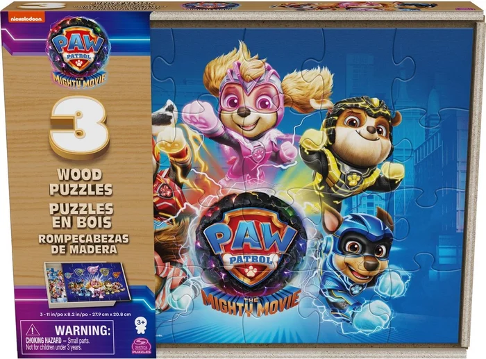 Spin Master PAW Patrol The Mighty Movie – 3-pack: Wood Puzzle in Wood Box (3 x 24) (U)