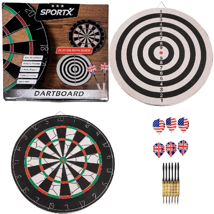 SportX Dartbord 45 cm met 6 Darts.