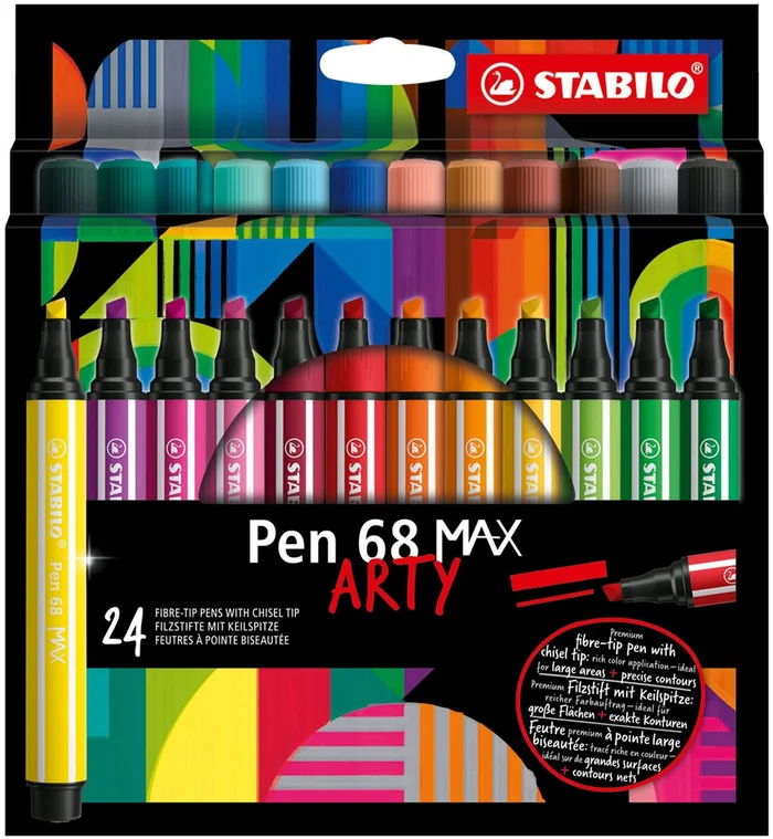 STABILO Pen 68 MAX ARTY – Viltstift Met Dikke Beitelpunt – Set 24 Stuks