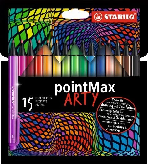STABILO pointMax – Fineliner mit harter Spitze 0,8 mm – ARTY-Etui mit 15 Farben