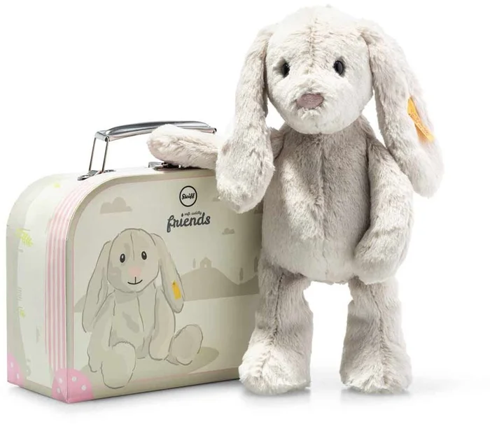 Steiff Plsch Hoppie Hase im Koffer, hellgrau – 26 cm