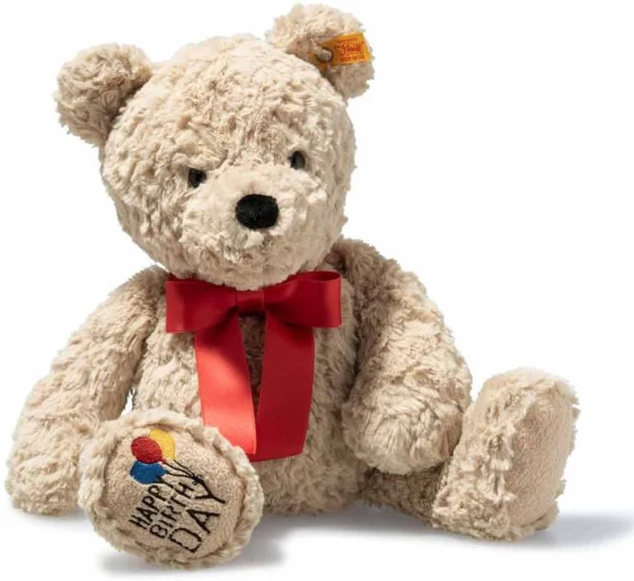 Steiff pluche Jimmy Teddy bear – Happy Birthday, beige – 35 cm