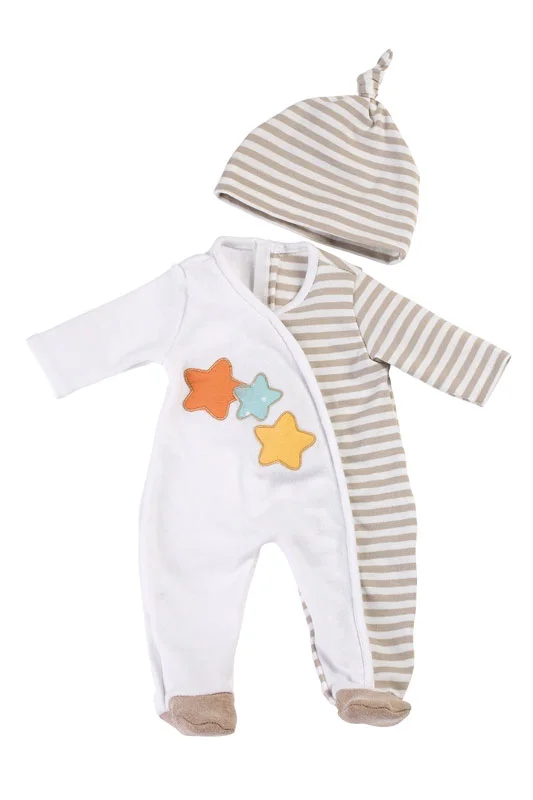 Strampler beige mit Mütze, für Puppen bis 40 cm