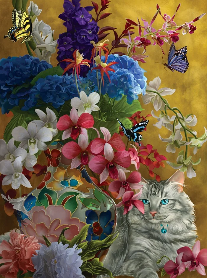 SunsOut Nene Thomas – Gilded Cats and Flowers – 1000 Teile